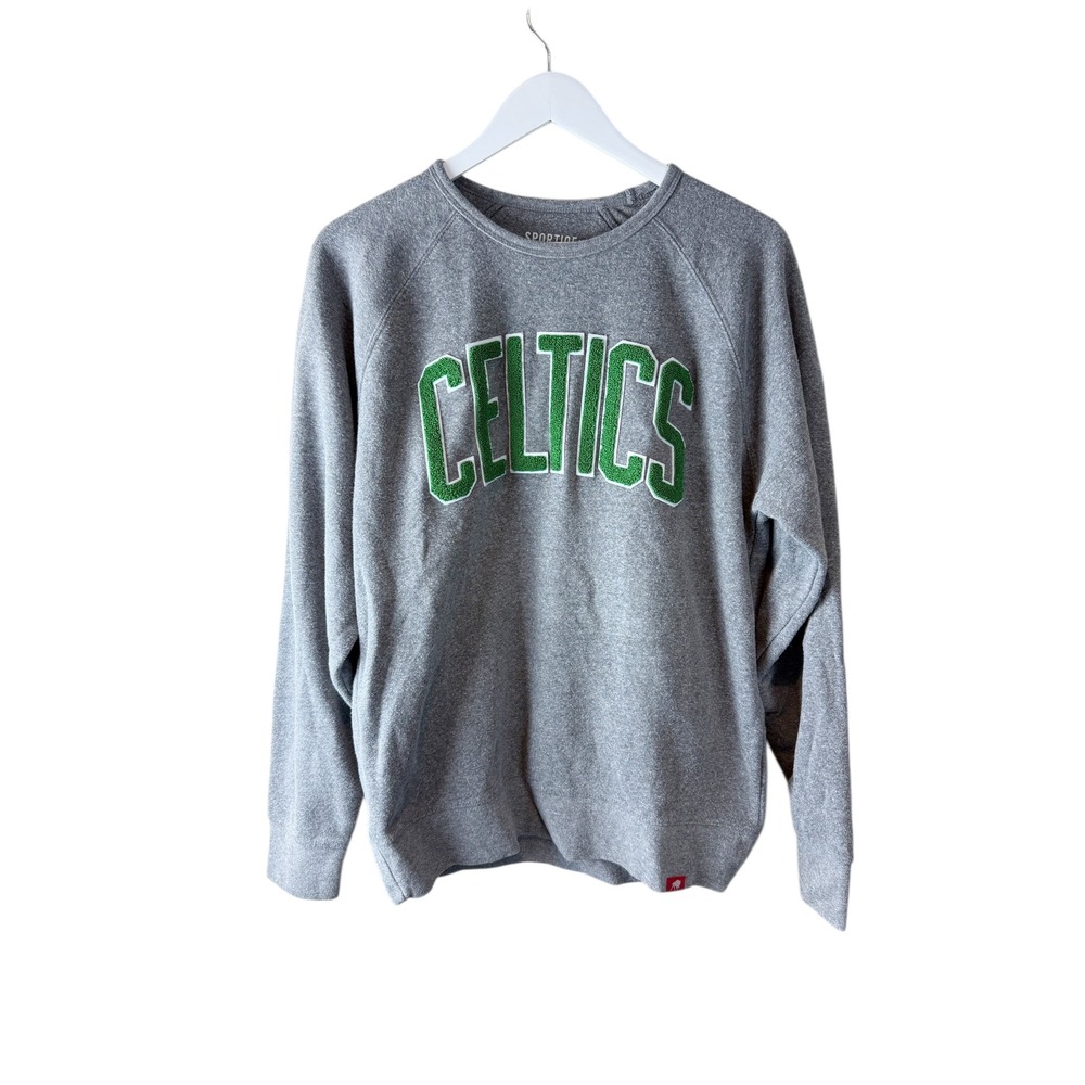 Sportiqe Boston Celtics NBA Sweatshirt Mens Medium Gray‎ Chenille Patch Raglan